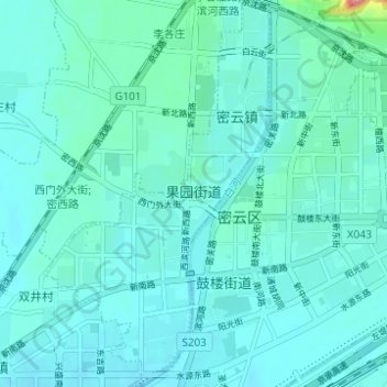 Mappa topografica 果园街道, altitudine, rilievo
