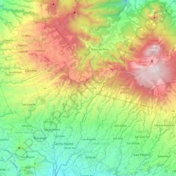 Mappa topografica Cantón Sarchí, altitudine, rilievo