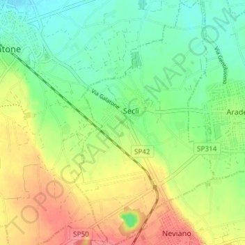 Mappa topografica Seclì, altitudine, rilievo