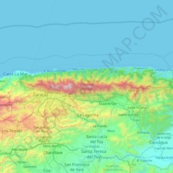 Mappa topografica Parque Nacional Waraira Repano, altitudine, rilievo