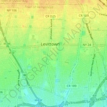 Mappa topografica Levittown, altitudine, rilievo