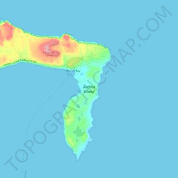 Mappa topografica Rathlin Island, altitudine, rilievo