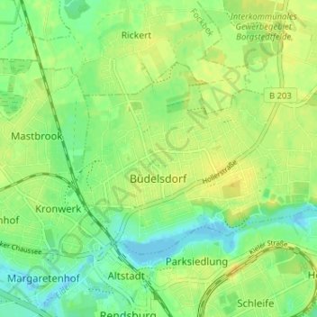 Mappa topografica Büdelsdorf, altitudine, rilievo