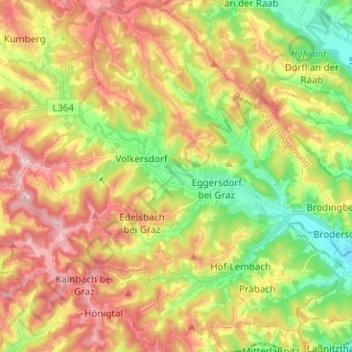 Mappa topografica Eggersdorf bei Graz, altitudine, rilievo