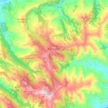 Mappa topografica Roccaverano, altitudine, rilievo
