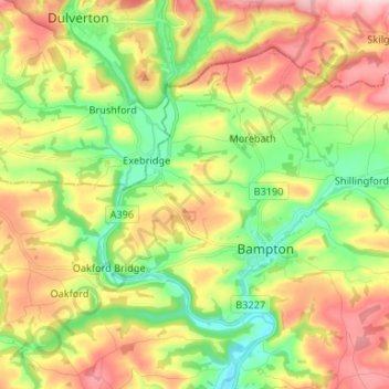 Mappa topografica Bampton, altitudine, rilievo
