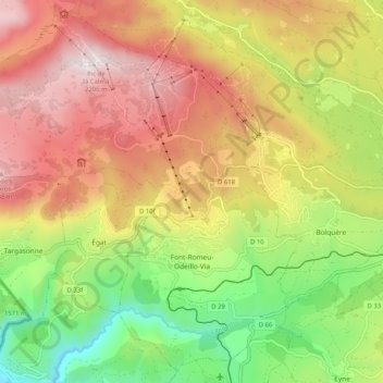 Mappa topografica Font-Romeu-Odeillo-Via, altitudine, rilievo
