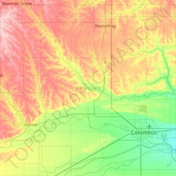 Mappa topografica Platte County, altitudine, rilievo