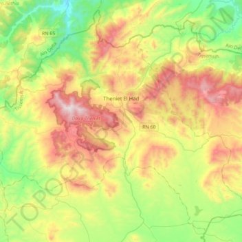 Mappa topografica Theniet El Had, altitudine, rilievo