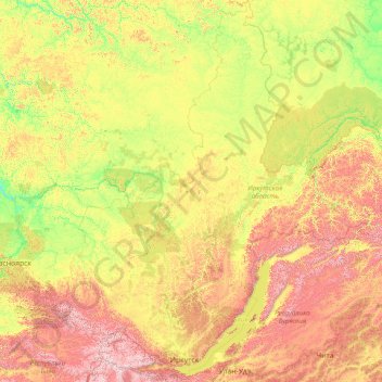 Mappa topografica Иркутская область, altitudine, rilievo