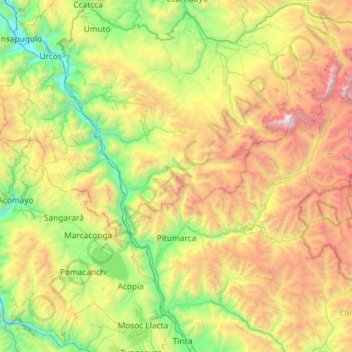 Mappa topografica Pitumarca, altitudine, rilievo