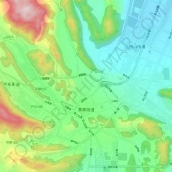 Mappa topografica 黄草, altitudine, rilievo