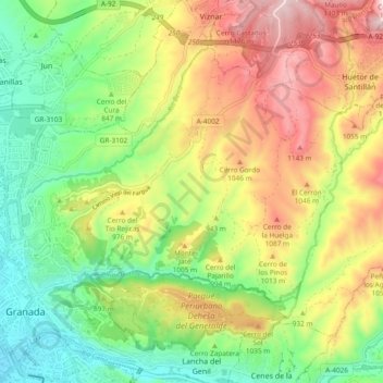 Mappa topografica Fargue, altitudine, rilievo