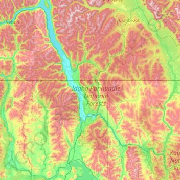 Mappa topografica Kootenay River, altitudine, rilievo