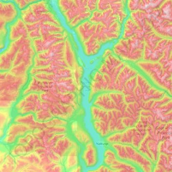 Mappa topografica Upper Arrow Lake, altitudine, rilievo