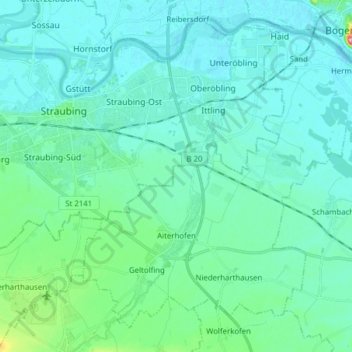 Mappa topografica Aiterhofen, altitudine, rilievo