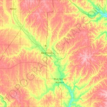 Mappa topografica Gage County, altitudine, rilievo