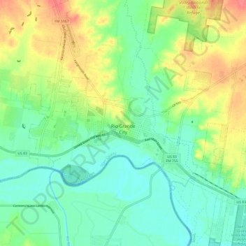 Mappa topografica Rio Grande City, altitudine, rilievo