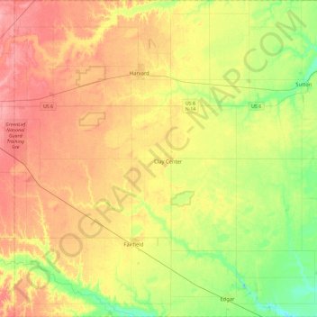 Mappa topografica Clay County, altitudine, rilievo