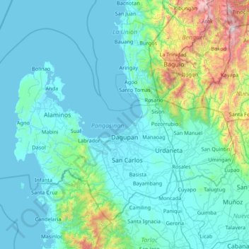 Mappa topografica Pangasinan, altitudine, rilievo