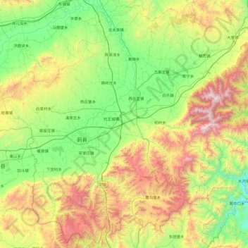 Mappa topografica 蔚县, altitudine, rilievo