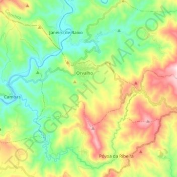 Mappa topografica Orvalho, altitudine, rilievo