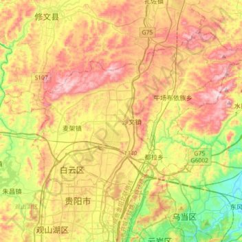 Mappa topografica 白云区, altitudine, rilievo