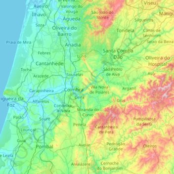 Mappa topografica Coimbra, altitudine, rilievo