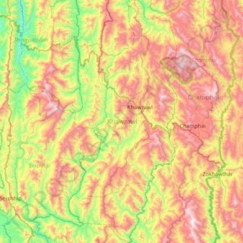 Mappa topografica Khawzawl, altitudine, rilievo