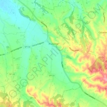 Mappa topografica Pralormo, altitudine, rilievo