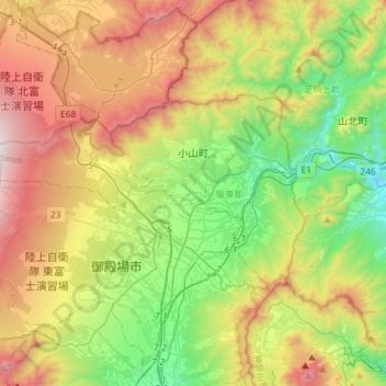 Mappa topografica Oyama, altitudine, rilievo