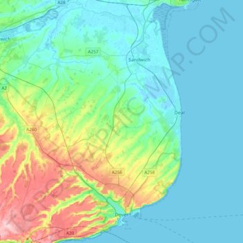 Mappa topografica Dover, altitudine, rilievo