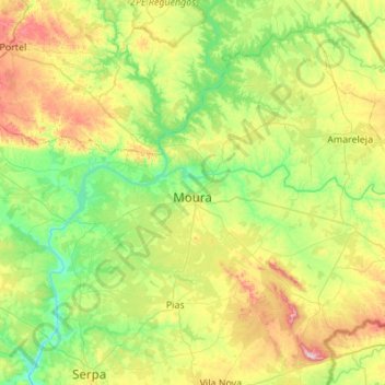 Mappa topografica Moura, altitudine, rilievo