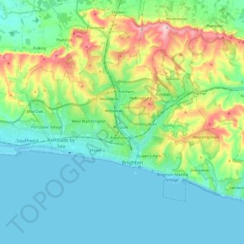 Mappa topografica Brighton and Hove, altitudine, rilievo