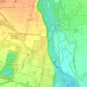 Mappa topografica Groppello d'Adda, altitudine, rilievo
