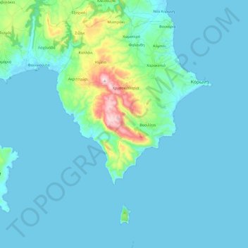 Mappa topografica Δημοτική Ενότητα Κορώνης, altitudine, rilievo