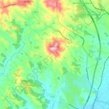 Mappa topografica Montalzat, altitudine, rilievo