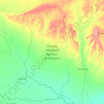 Mappa topografica Parque Nacional Aguaro-Guariquito, altitudine, rilievo