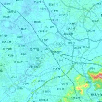 Mappa topografica 常平镇, altitudine, rilievo