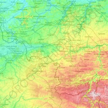 Mappa topografica Hainaut, altitudine, rilievo