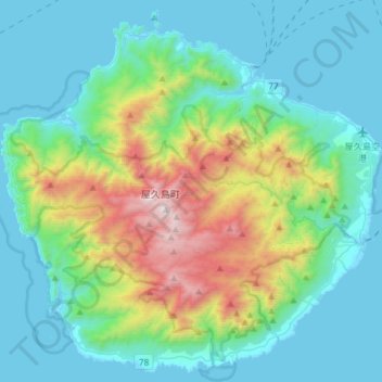 Mappa topografica 屋久島, altitudine, rilievo