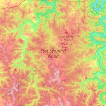 Mappa topografica Fort Leonard Wood, altitudine, rilievo