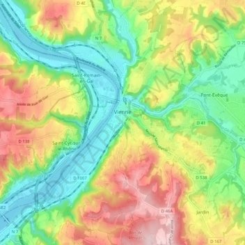 Mappa topografica Vienne, altitudine, rilievo