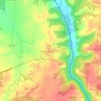 Mappa topografica West Rushville, altitudine, rilievo