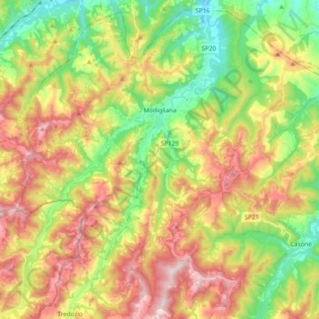 Mappa topografica Modigliana, altitudine, rilievo