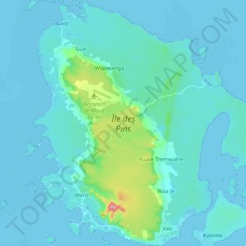 Mappa topografica Isle of Pines, altitudine, rilievo
