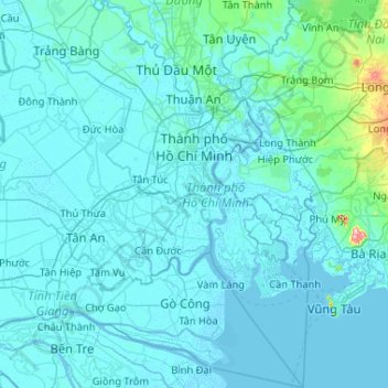 Mappa topografica Ho Chi Minh City, altitudine, rilievo