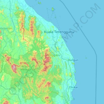 Mappa topografica Terengganu, altitudine, rilievo