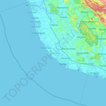 Mappa topografica Galle District, altitudine, rilievo