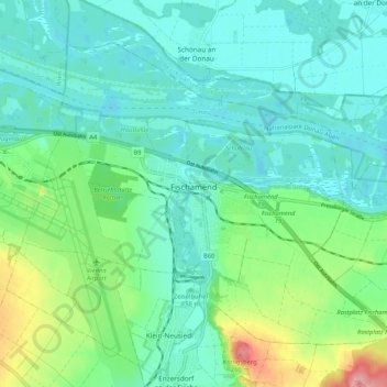 Mappa topografica Fischamend, altitudine, rilievo